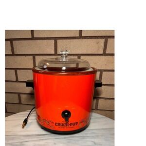VTG Rival Crock-Pot Slow Cooker Flame Orange TESTED Glass Lid 3.5 QT